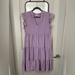 Entro Lavender Ruffle Sleeve Midi Dress